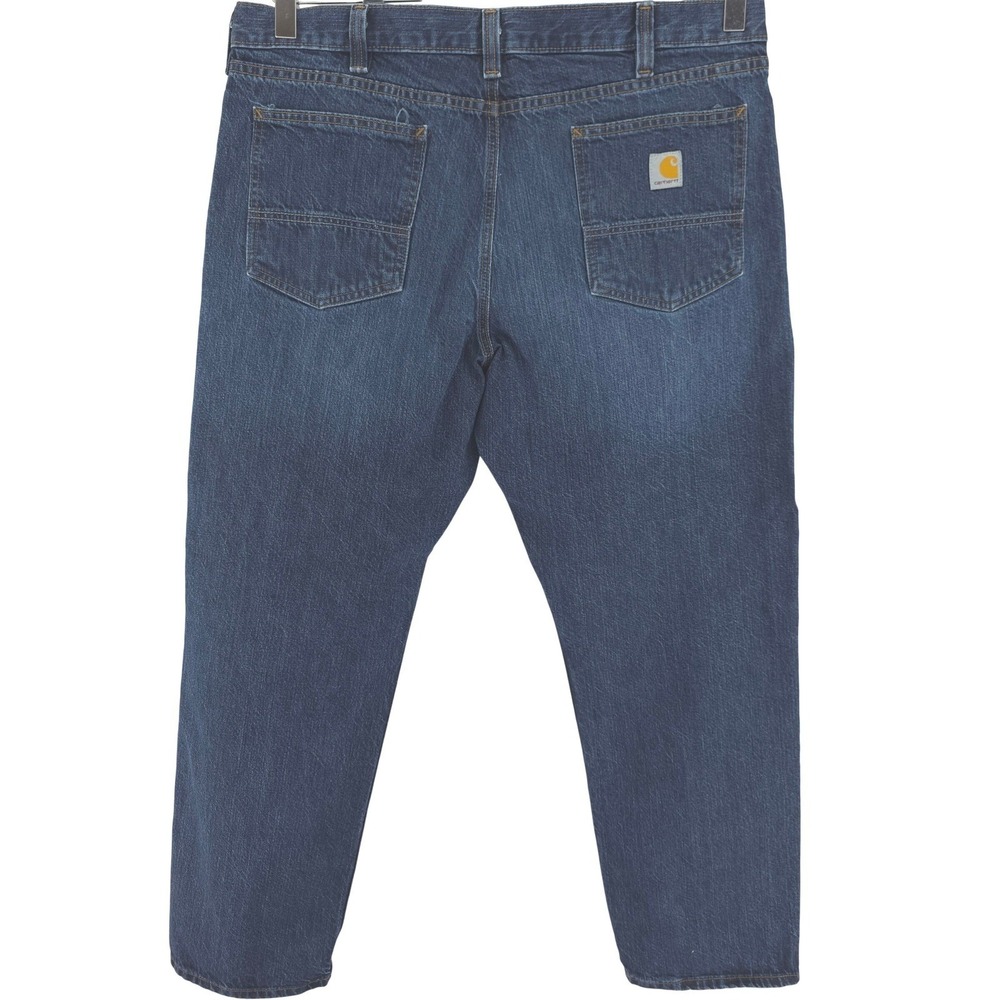 Carhartt Relaxed Fit Jeans Mens 40x32 Dark Blue BD5119-M Workwear Cotton Denim - Picture 2 of 10